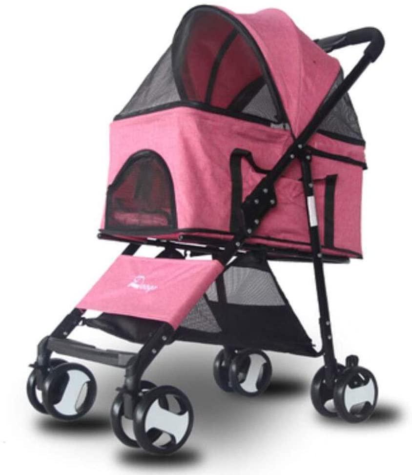ying pet stroller light folding folding cart cat dog teddy nest basket outdoor travel supplies (color : pink)