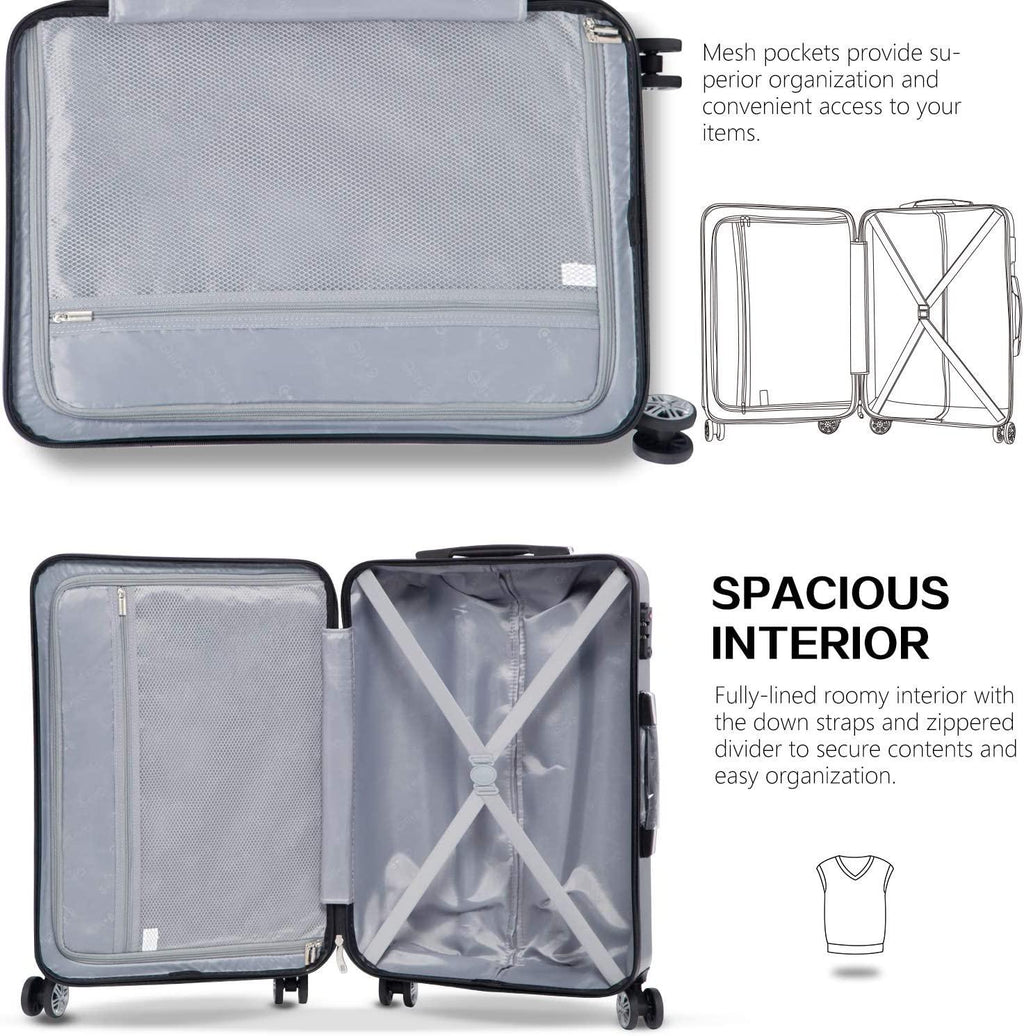 Luggage 3 Piece Sets PC+ABS Spinner Suitcase 20 inch 24 inch 28 inch