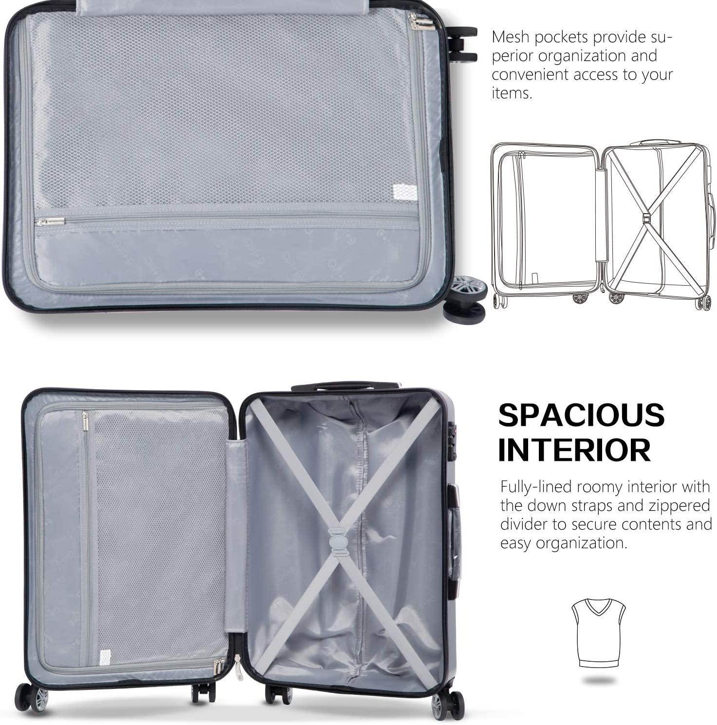 Luggage 3 Piece Sets PC+ABS Spinner Suitcase 20 inch 24 inch 28 inch