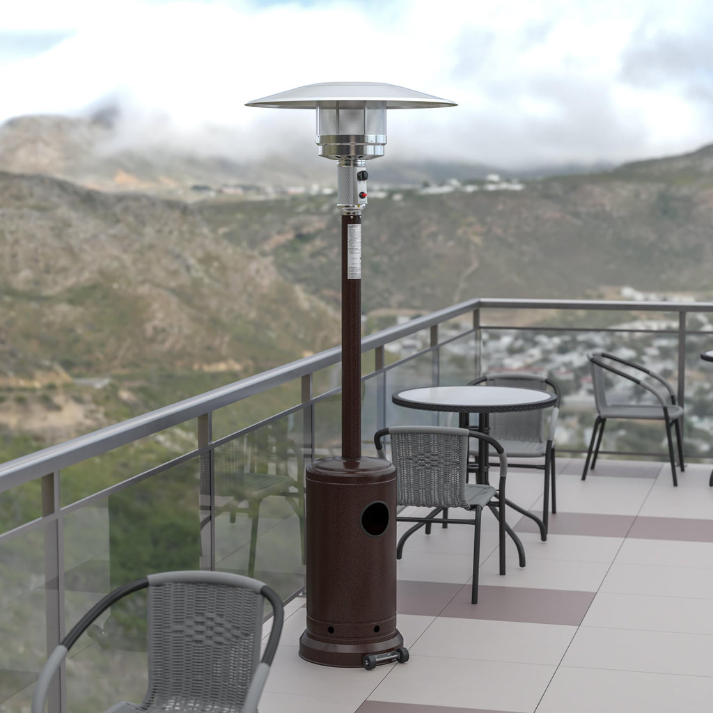 BizChair Patio Outdoor Heating-Bronze Stainless Steel 40,000 BTU Propane Heater with Wheels for Commercial &amp; Residential Use-7.5 Feet Tall