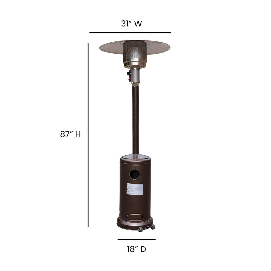 BizChair Patio Outdoor Heating-Bronze Stainless Steel 40,000 BTU Propane Heater with Wheels for Commercial &amp; Residential Use-7.5 Feet Tall
