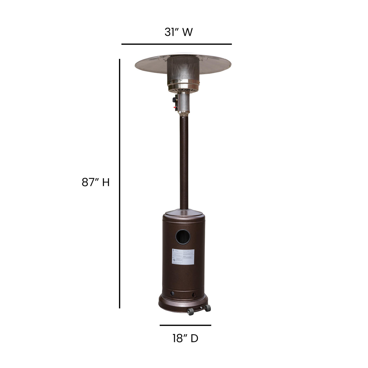 BizChair Patio Outdoor Heating-Bronze Stainless Steel 40,000 BTU Propane Heater with Wheels for Commercial &amp; Residential Use-7.5 Feet Tall