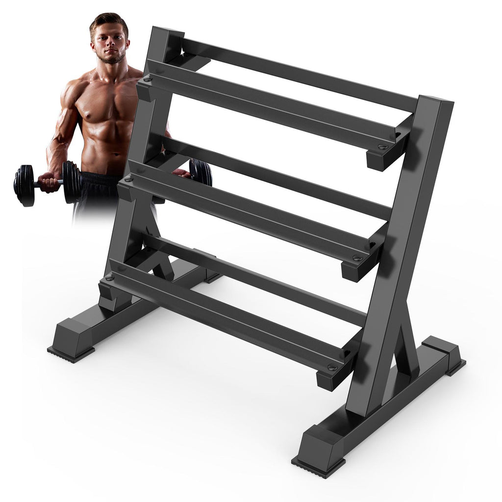 Delfy Dumbbell Rack 3 shelves, storafor dumbbells of all weights, angled storashelves, load capacity 300kg