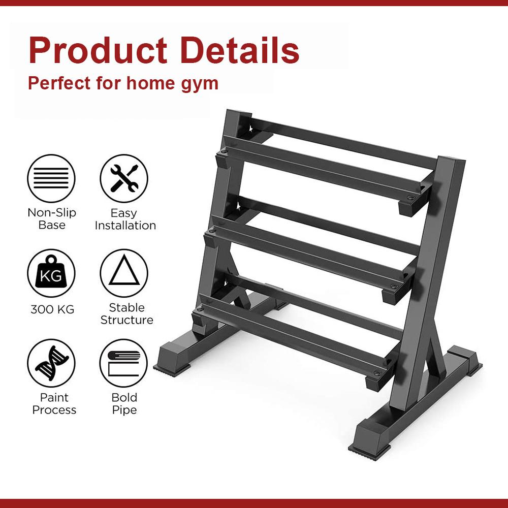 Delfy Dumbbell Rack 3 shelves, storafor dumbbells of all weights, angled storashelves, load capacity 300kg