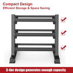Delfy Dumbbell Rack 3 shelves, storafor dumbbells of all weights, angled storashelves, load capacity 300kg
