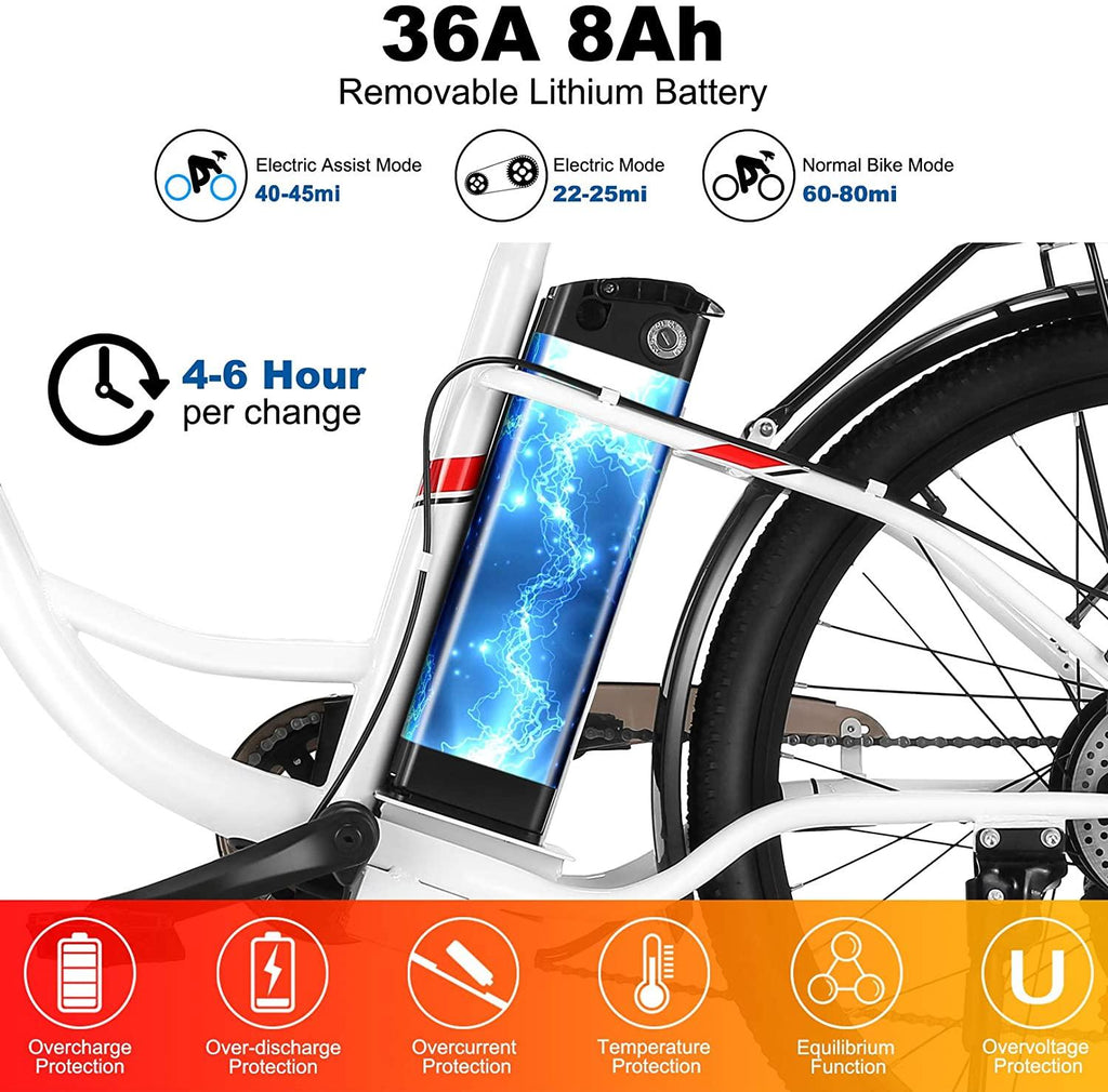 VIVI 350W Electric Bikes, 26 Inch Electric Bicycle for Adults/Women/Men, 36V 8Ah Removable Lithium Battery, 7 Speed Comfortable City Ebike Cruiser Commuter Bicycle