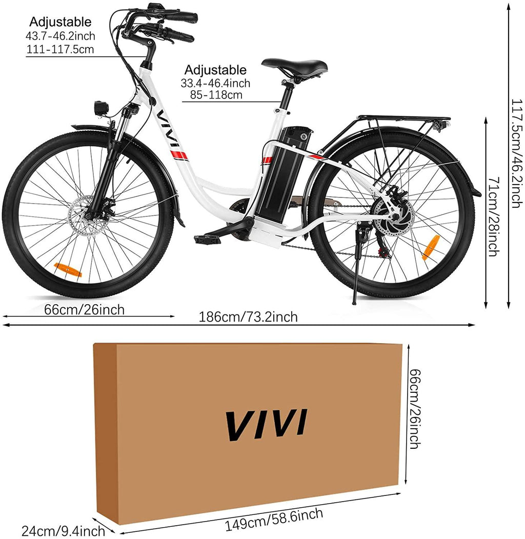 VIVI 350W Electric Bikes, 26 Inch Electric Bicycle for Adults/Women/Men, 36V 8Ah Removable Lithium Battery, 7 Speed Comfortable City Ebike Cruiser Commuter Bicycle