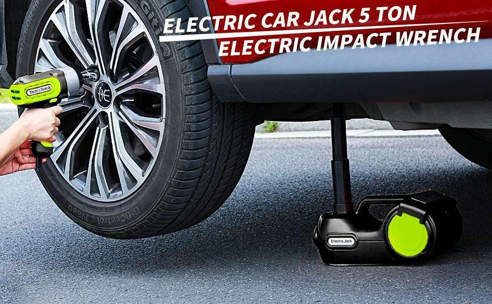 Car Jack Lift 5 Ton 12V DC Electric Hydraulic Floor Jack Tire Inflator Pump Kits