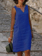 Casual Cotton Linen V-neck Midi Dress