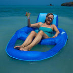 SwimWays 6060121 Spring Float Recliner Extra Large Summertime Relaxation Comfortable Lounge Seat with Cup Holder, Blue (4 Pack)