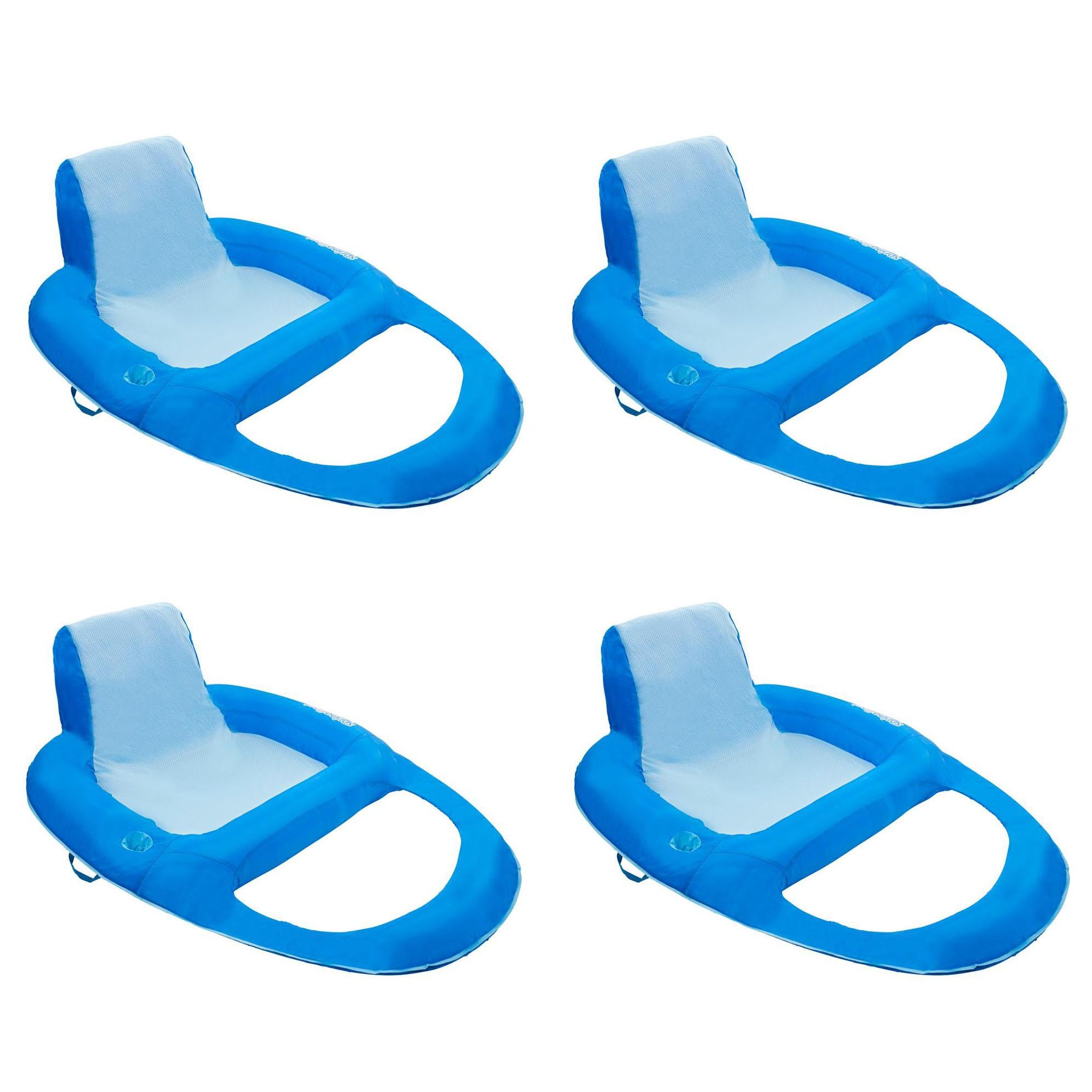 SwimWays 6060121 Spring Float Recliner Extra Large Summertime Relaxation Comfortable Lounge Seat with Cup Holder, Blue (4 Pack)