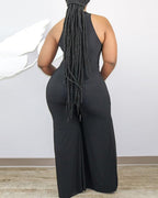 plus size sleeveless sheer mesh plunge jumpsuit