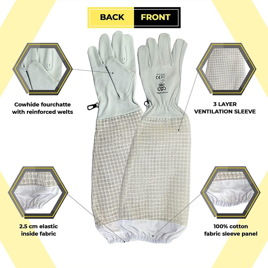 beeprogear ventilated bee suit for men - 3x ultra protective layer beekeeping suit - premium white fabric mesh bee keepers suite - professional bee suit for women with fencing veil (4xl)