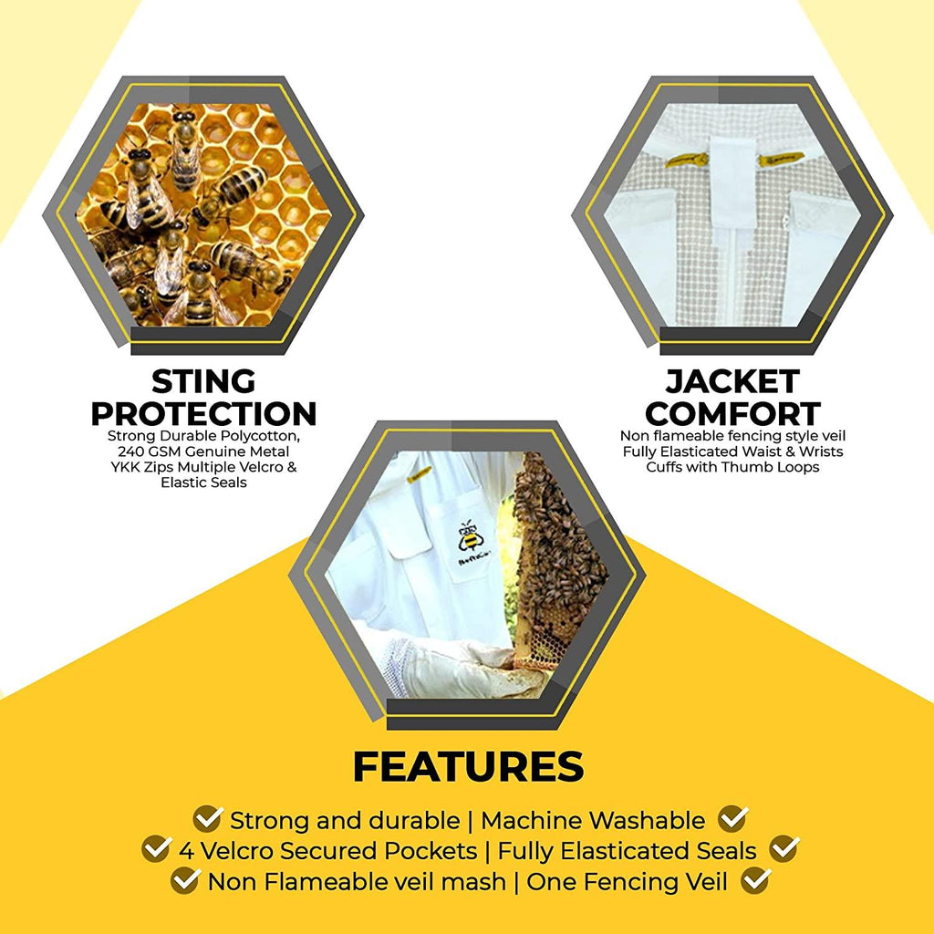beeprogear ventilated bee suit for men-3x ultra protective layer beekeeping suit-premium white fabric mesh bee keepers suite-professional bee suit for women with round veil and free gloves (4x-large)