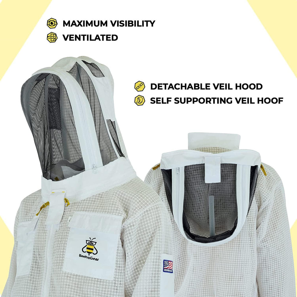 beeprogear ventilated bee suit for men - 3x ultra protective layer beekeeping suit - premium white fabric mesh bee keepers suite - professional bee suit for women with fencing veil (4xl)