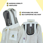 beeprogear ventilated bee suit for men - 3x ultra protective layer beekeeping suit - premium white fabric mesh bee keepers suite - professional bee suit for women with fencing veil (4xl)