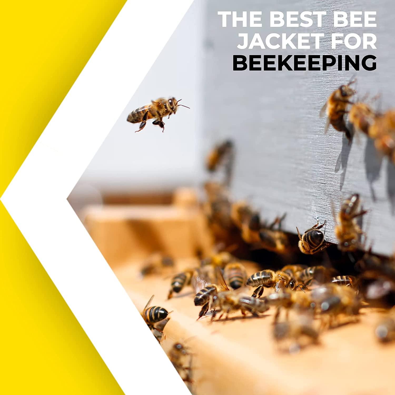 beeprogear ventilated bee suit for men - 3x ultra protective layer beekeeping suit - premium white fabric mesh bee keepers suite - professional bee suit for women with fencing veil (4xl)
