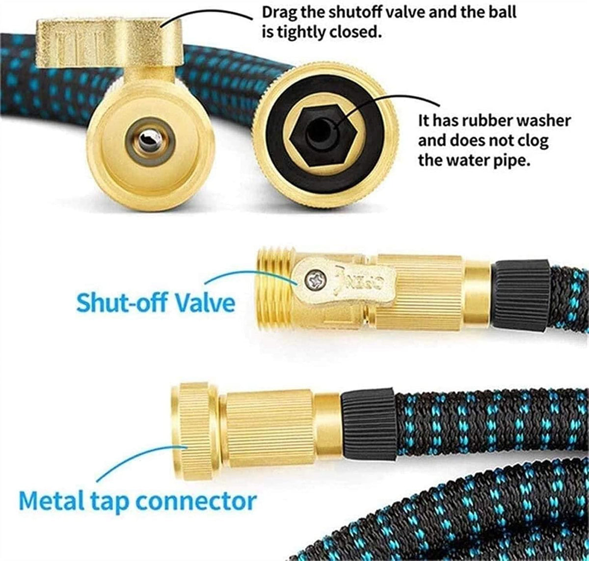 HMBB Garden Hose Nozzles, Upgraded Portable Expandable Water Hose Flexible Garden Hose Retractable Garden Rubber Hose Water Gun Car Wash Watering Irrigation Tools Home Essential (Color : Blue, Size :