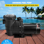 vevor swimming pool pump in/above ground pool pump 2 hp 5280 gph w/ strainer
