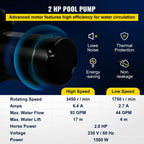 vevor swimming pool pump in/above ground pool pump 2 hp 5280 gph w/ strainer