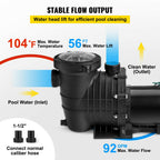 vevor swimming pool pump in/above ground pool pump 2 hp 5280 gph w/ strainer