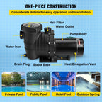 vevor swimming pool pump in/above ground pool pump 2 hp 5280 gph w/ strainer