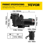 vevor swimming pool pump in/above ground pool pump 2 hp 5280 gph w/ strainer