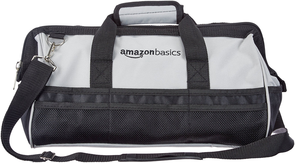 Durable Wear-Resistant Tool StoraBag with Adjustable Shoulder Strap, Portable Tool Organizer, 16 in, Black & Grey
