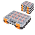 Tool Box with Transparent Lid, Double Side 34-Compartments Organizer Box with Removable Dividers for Hardware, Screws, Bolts, Nails, Beads, Jewelry and Fishing Accessories, Orange, 4 Pack