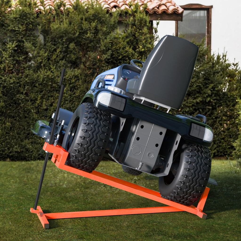Lawn Mower Lift Jack 880Lbs Riding Mower Lift with Manual Handle and Power Tool Extension Handle Space-Saving Foldable Lawn Tractor Lift for Lawn mowers and Garden Tractors (Orange)