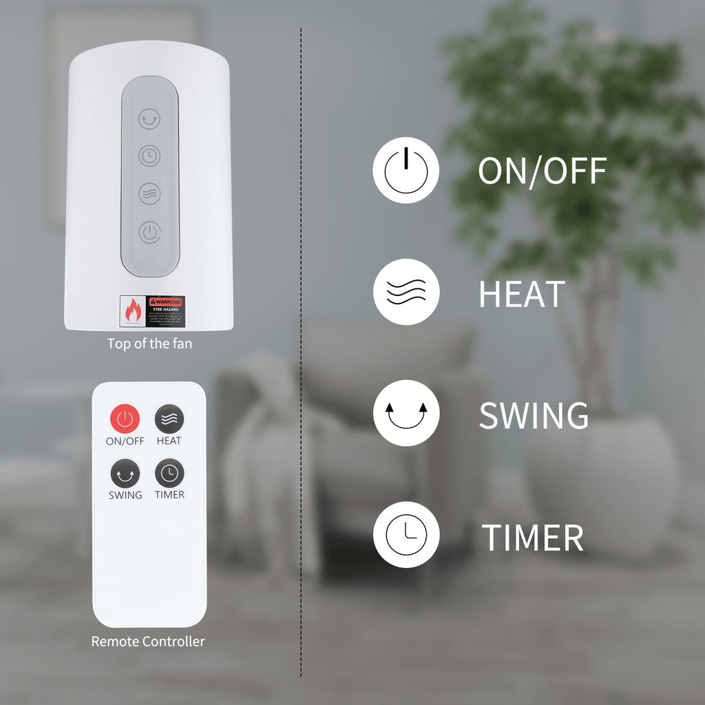 Electric Space Heater 1500W,Whole Room Tower Space Heater with Remote 4 Heat Modes Setting, Overheating Protection, for Bedroom, Office, and Indoor Use, White,32"