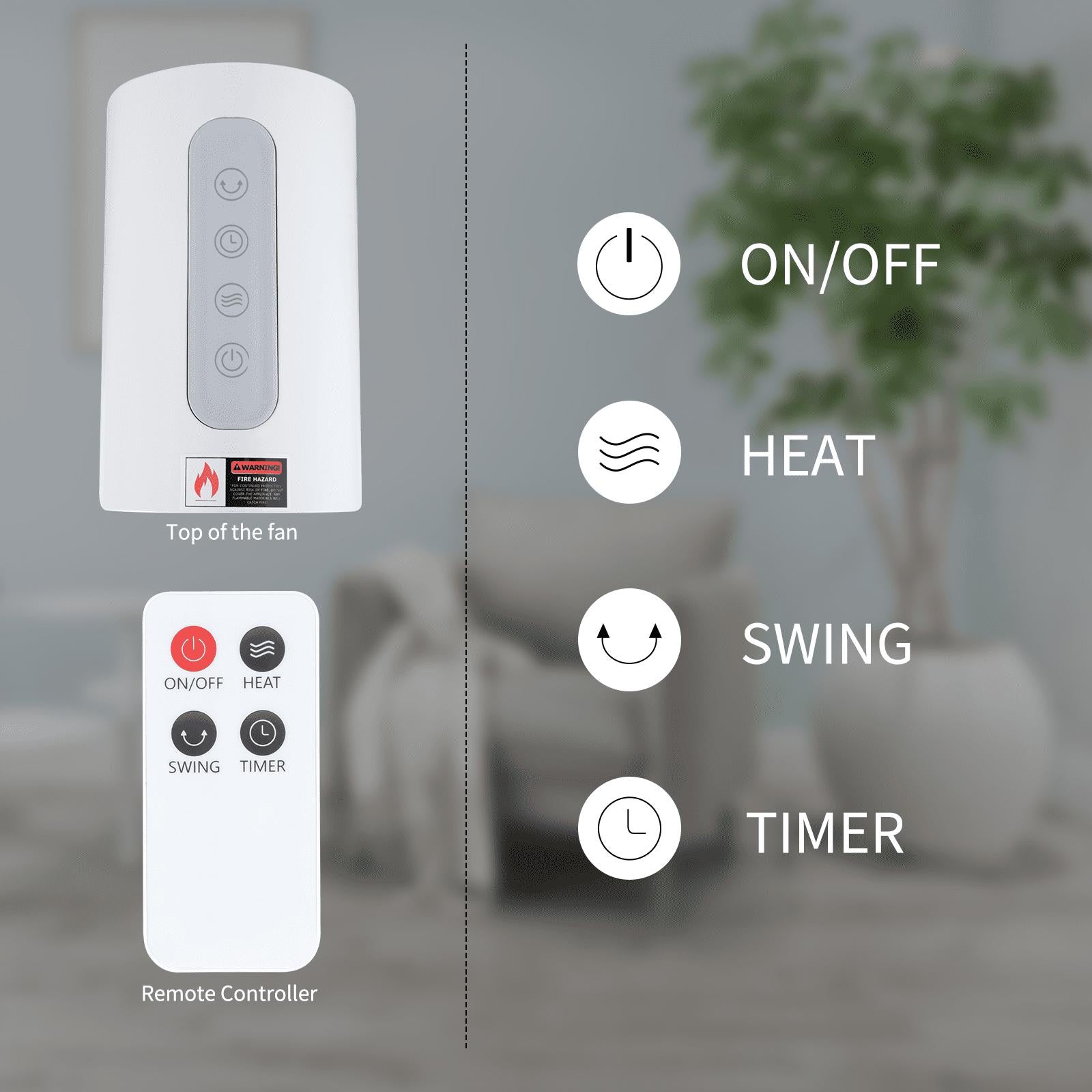 Electric Space Heater 1500W,Whole Room Tower Space Heater with Remote 4 Heat Modes Setting, Overheating Protection, for Bedroom, Office, and Indoor Use, White,32"
