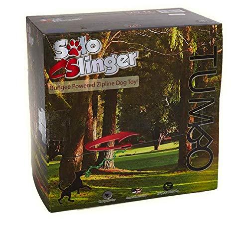 Tumbo Solo Slinger Outdoor Tough Hanging 50 ft Zipline Dog Toy (Uses Bungee Force to Sling Rope Toy Back and Forth to Center) Adjustable Length