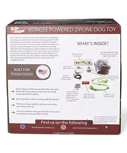 Tumbo Solo Slinger Outdoor Tough Hanging 50 ft Zipline Dog Toy (Uses Bungee Force to Sling Rope Toy Back and Forth to Center) Adjustable Length