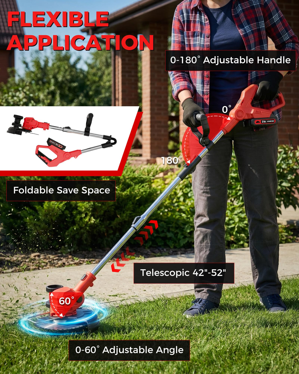 Electric String Trimmer, 3 in 1 Cordless Weed Wacker Grass Eater, Brushless Weed Eater, Grass Trimmer with 2 x 24V Batteries and Charger for Lawn, Yard and Brush Trimming