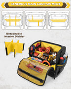 12-Inch Tool Bag with Hard Bottom, Electrician Tool Box Organizer | Detachable Divider, Multiple Pockets, Padded Handle, Adjustable Shoulder Strap, Ideal for Mechanics, Carpenters, Plumbers