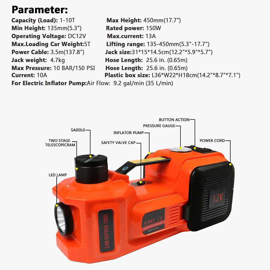 5 Ton Electric Hydraulic Jack Car Truck SUV Floor Jack Lifting Tool Portable 12V