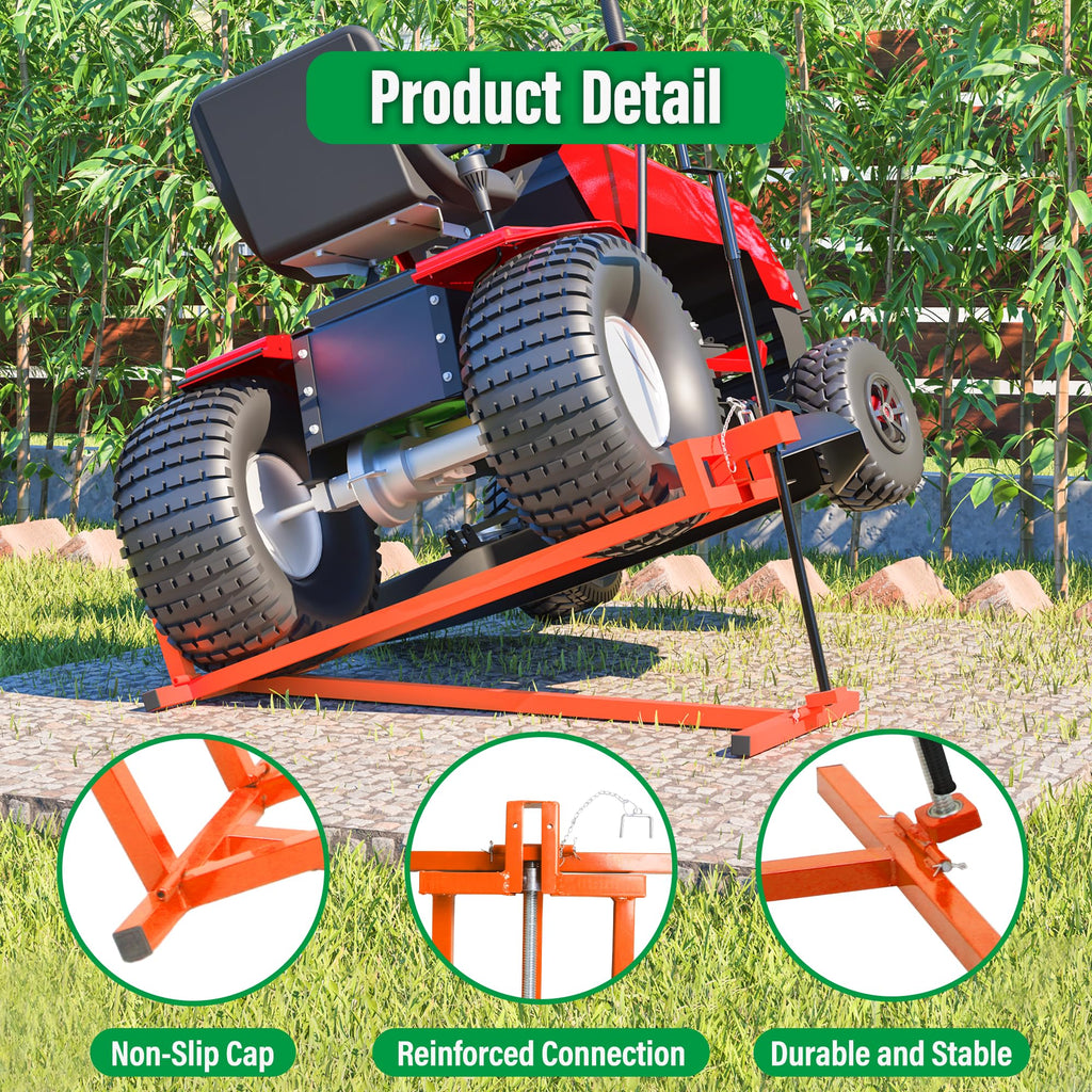 Lawn Mower Lift Jack 880Lbs Riding Mower Lift with Manual Handle and Power Tool Extension Handle Space-Saving Foldable Lawn Tractor Lift for Lawn mowers and Garden Tractors (Orange)