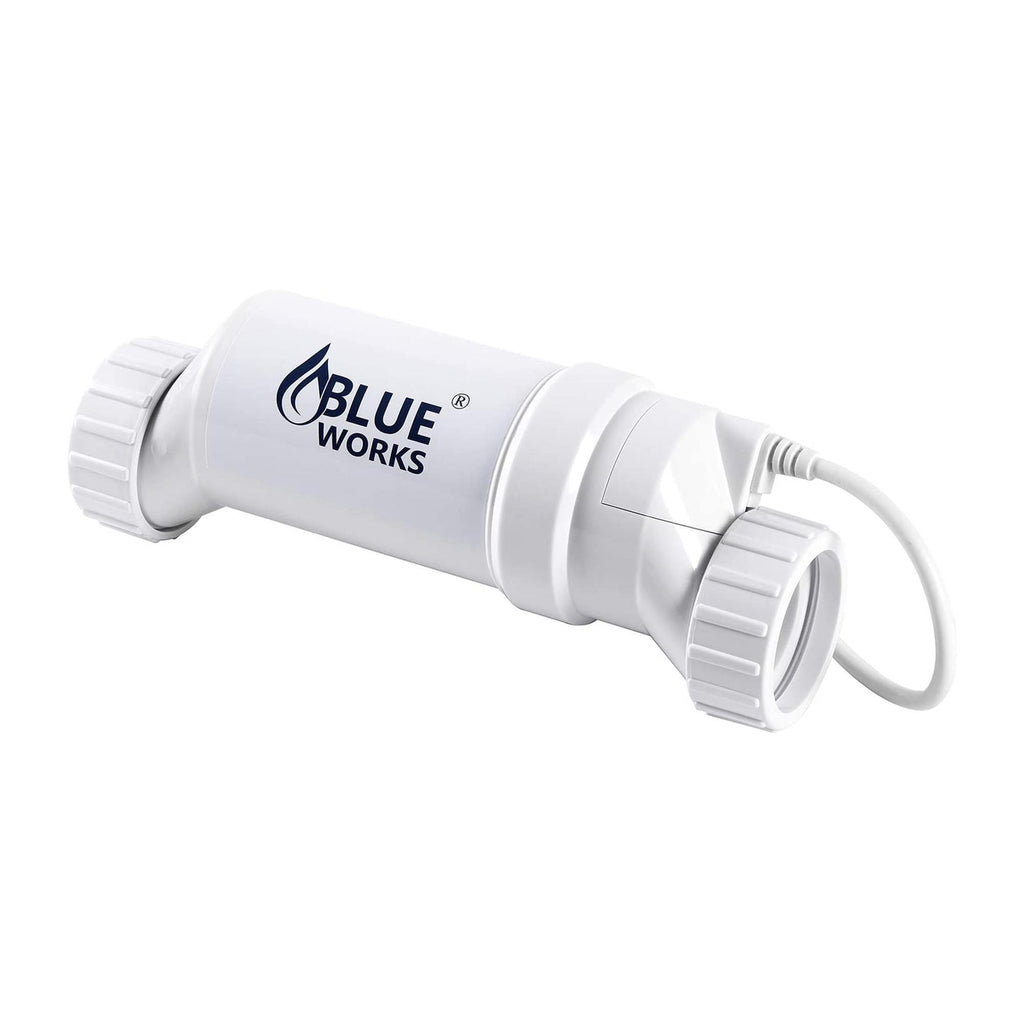 blue works chlorinator salt water pool chlorine generator system, 15,000 gallons, white