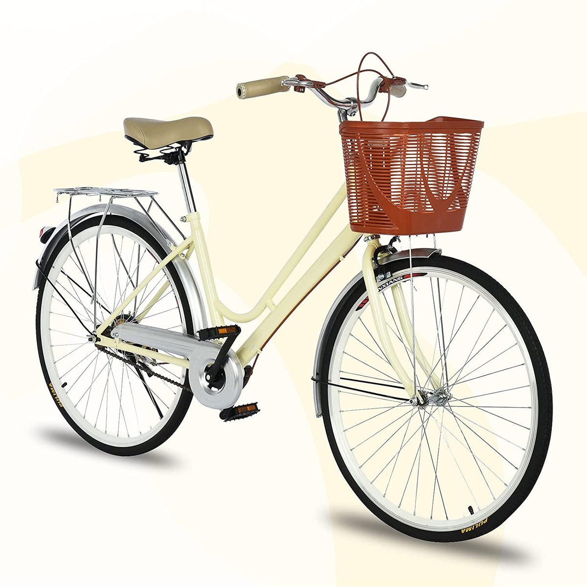 26 inch Complete Cruiser Bikes for Women, Single Speed Comfortable Womens Bike with Baskets, Classic Retro Beach Cruiser Bike, Womens Beach Cruiser Bike for Leisure Picnics &amp; Shopping