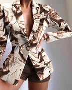 abstract print lapel collar single button tailored blazer
