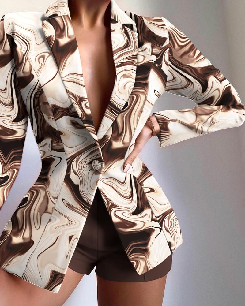 abstract print lapel collar single button tailored blazer