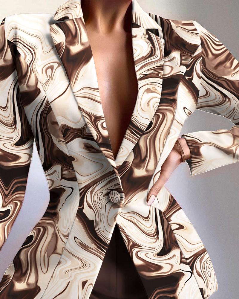abstract print lapel collar single button tailored blazer