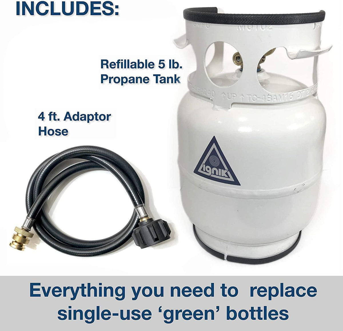 LUNX Refillable Gas Growler Propane Tank with Adapter Hose (5-Pound)
