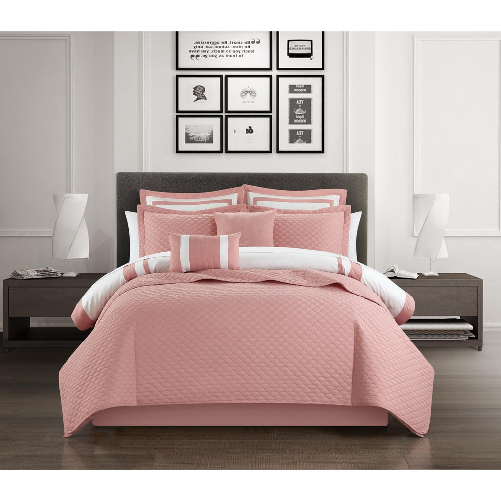 Chic Home Hortense Comforter And Quilt Set Hotel Collection  Fish Scale Pattern Bed In A Bag Rose, Twin - Twin