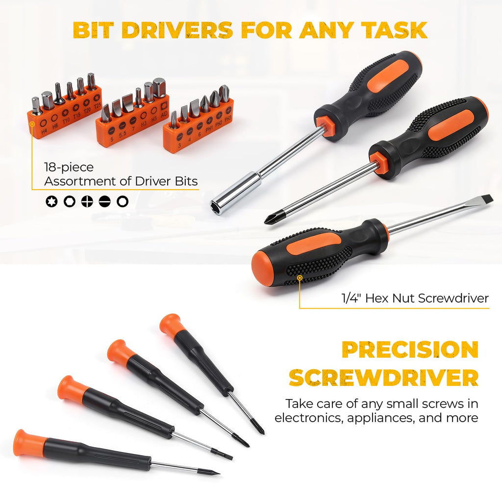 140 Piece Basic Tool Set, Portable Tool Box with Cordless Drill, Home Repair Hand Tool Kit, General Household Drill Set, Toolbox with StoraCase for Homeowner, DIY, Handyman, Women, Men
