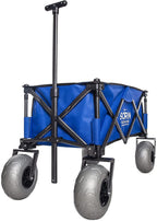 Sorin Outdoor Heavy Duty Collapsible Foldable Beach Cart with Balloon Wheels for Sand Garden Wagon Camping Beach Wagon with Balloon Tires Cart for Beach with Big Wheels Inflatable Tires NO250064