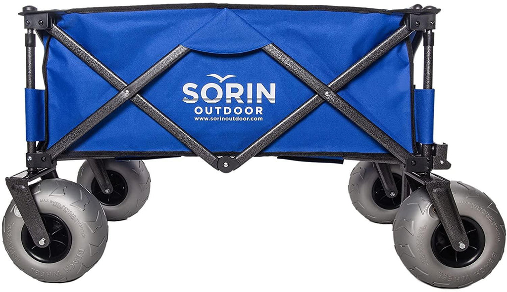 Sorin Outdoor Heavy Duty Collapsible Foldable Beach Cart with Balloon Wheels for Sand Garden Wagon Camping Beach Wagon with Balloon Tires Cart for Beach with Big Wheels Inflatable Tires NO250064