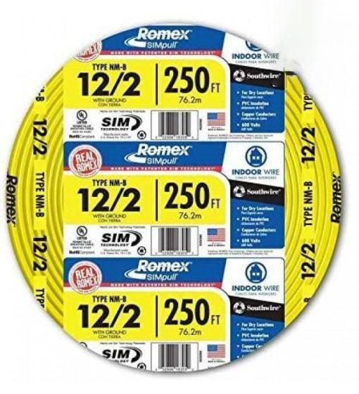 Romex SIMpull 250′ 12-2 Non-Metallic Cable Electrical Wire NM-B copper NO250078