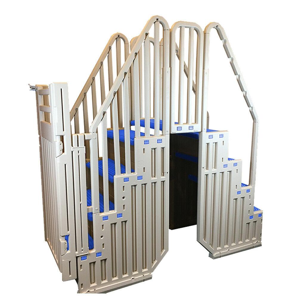 confer warm gray above ground blue swimming pool system w/ blue steps &amp; closure